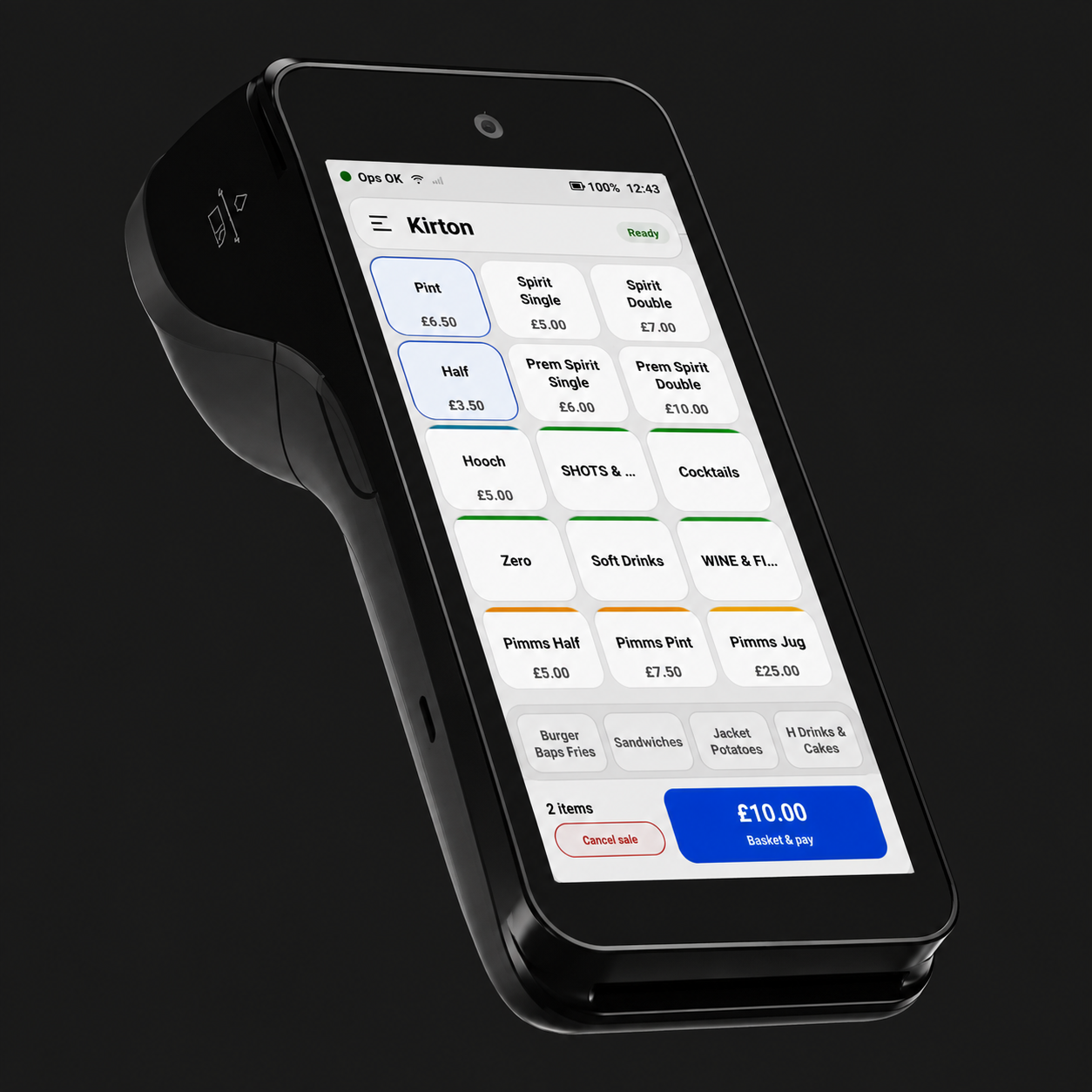 Card terminal showing a payment screen for quick basket checkout