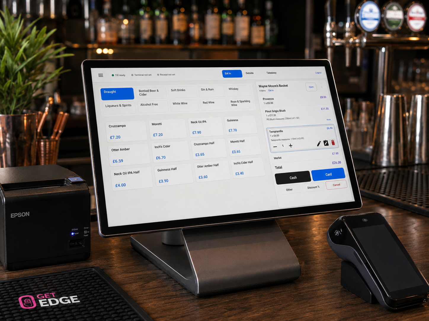 Move Counter EPOS setup on a bar with menu tiles and basket controls